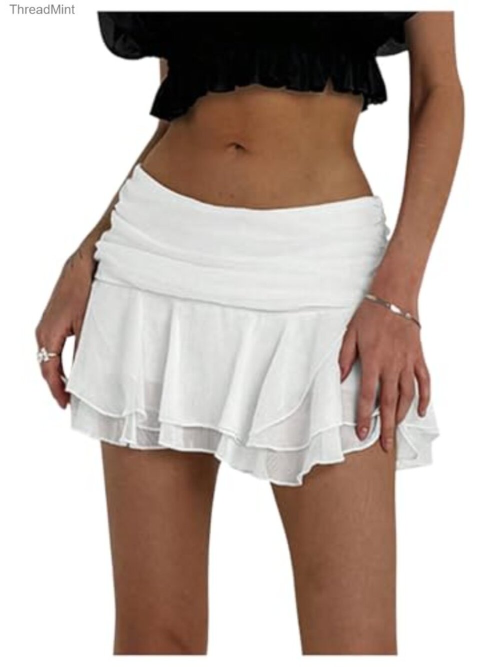 Tiered Ruffle Flared Mini Skirt - Low Waist Rave Party Skirt